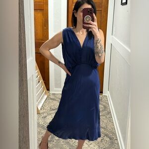 Banana Republic Dress Women M Petite Navy Blue Midi Sleeveless Back Strap NWT